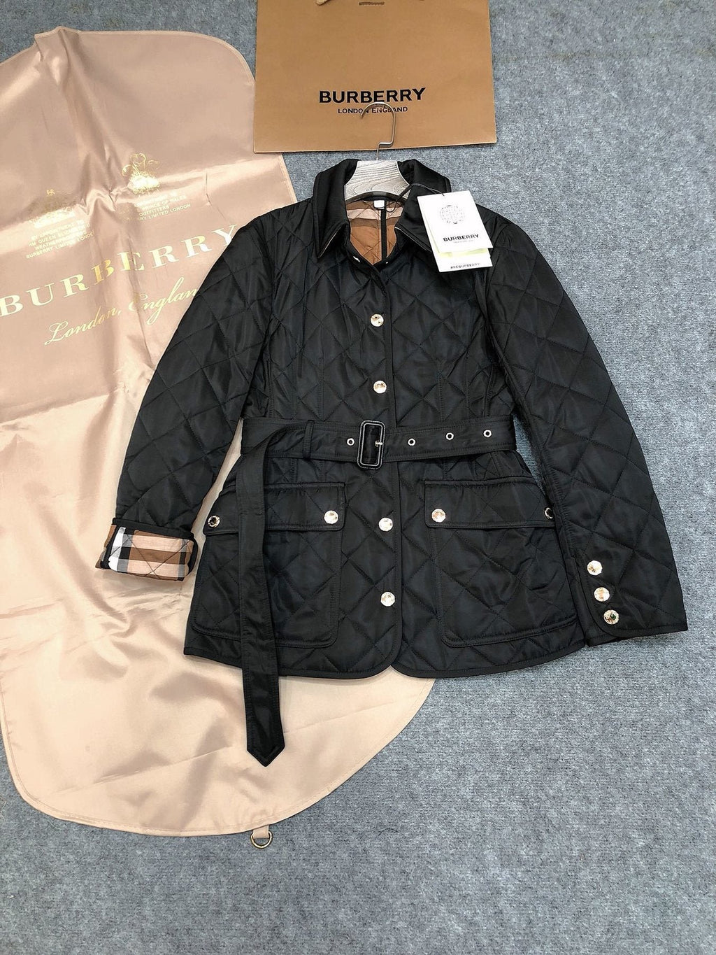 Burberry Women's Diamond-Quilted Belted Jacket — front
