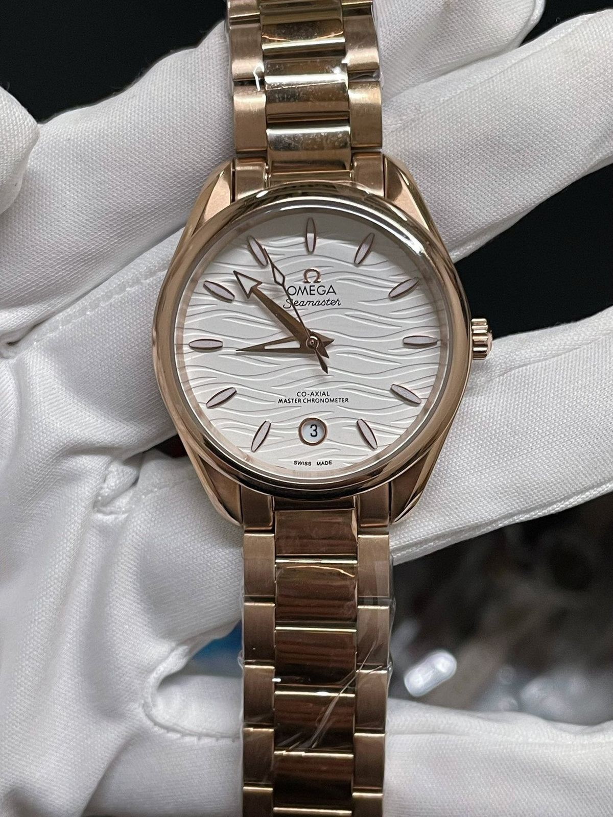 Omega Rose Gold-Tone White Dial Watch — front
