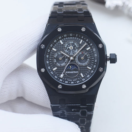 Audemars Piguet Black Chronograph Metal Bracelet Watch — front